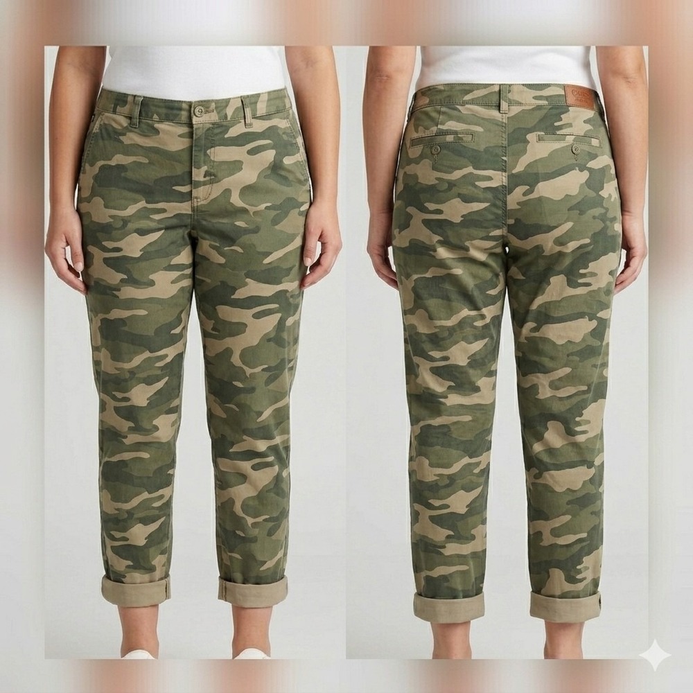 Chaps Denim Jeans Women 16 Green Camo Floral Skinny Stretch Mid Rise Utility
